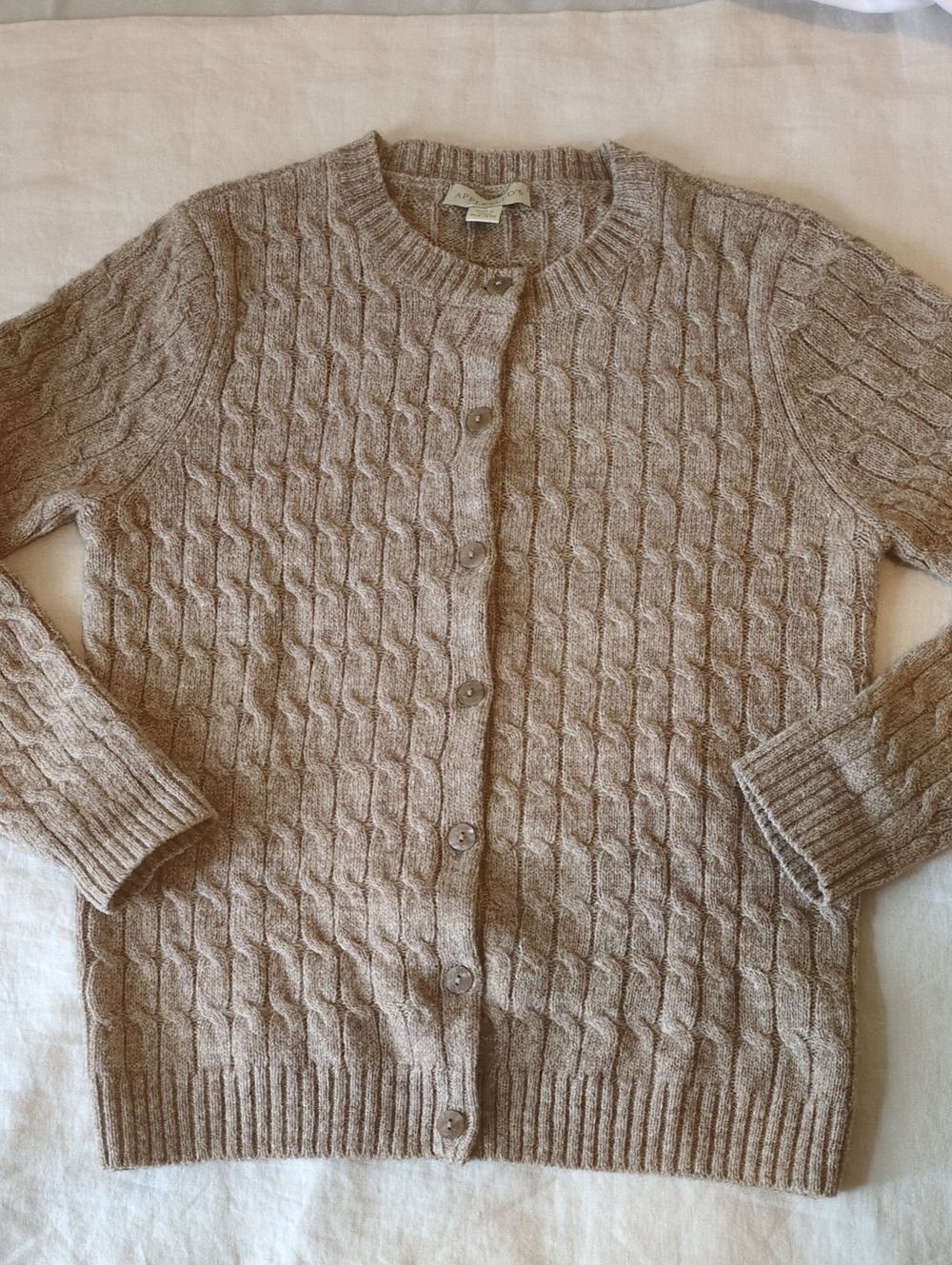 Vintage Beige Cable-Knit Button Cardigan